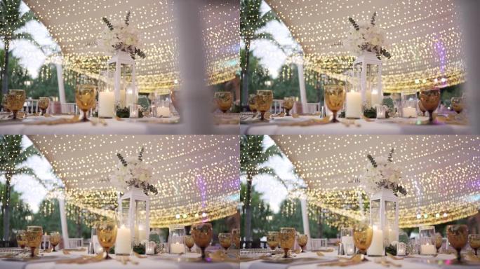 广角镜头设置了一张喜庆的白色桌子，配有婚礼、宴会和晚餐。许昌特拉特