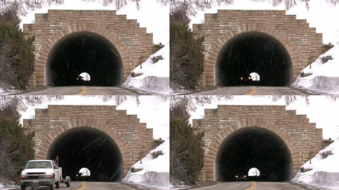 暴风雪中的长隧道交通