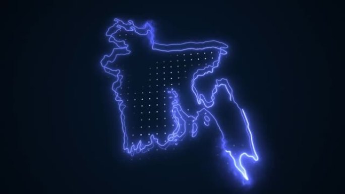 3D移动霓虹蓝色孟加拉国地图边界轮廓循环背景