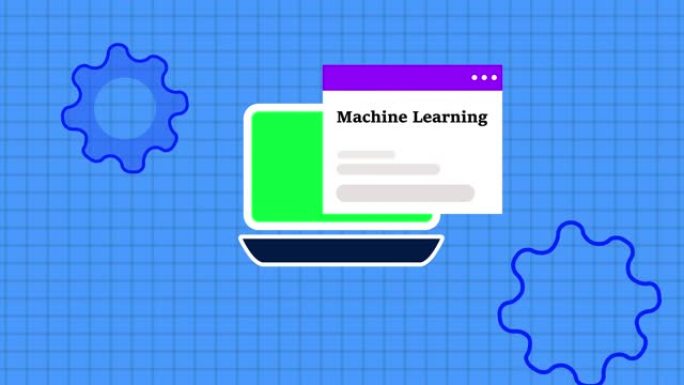 笔记本电脑显示器上的机器学习文本动画数字技术通知消息页面。rs_1000