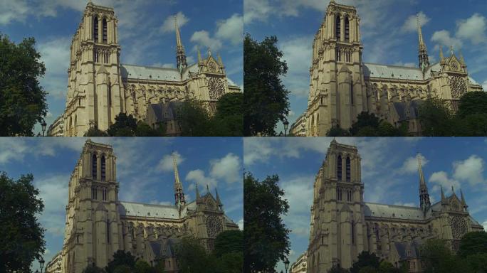 巴黎圣母院的侧景，巴黎，云变暗的建筑