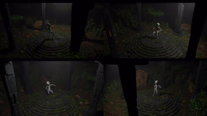 不明飞行物夜间在古老的420森林中跳舞外星迷幻舞蹈