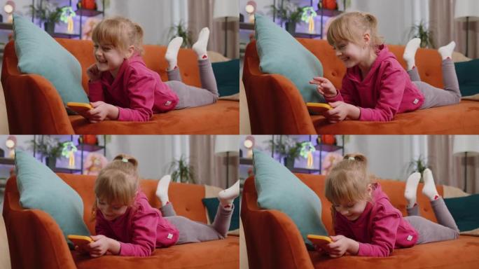 幼儿女孩发短信在智能手机社交媒体应用程序上在线共享消息内容