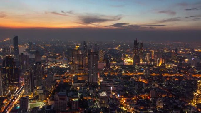 泰国曼谷夜市俯视图的时间流逝