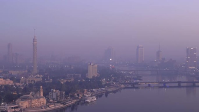 开罗,埃及黎明清晨幕晓傍晚夕阳自贸港口海