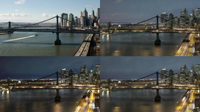 曼哈顿大桥从白天到晚上