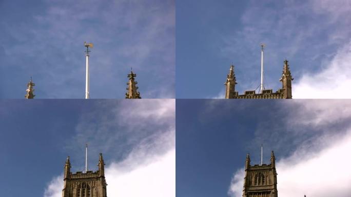 英国赛伦塞斯特的教堂塔楼和风标。