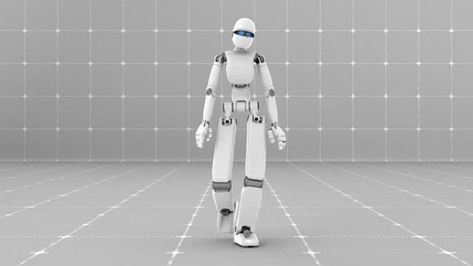 白色未来派机器人行走室内-前视图