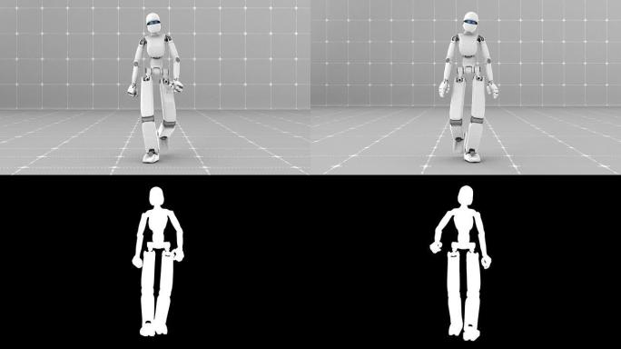 白色未来派机器人行走室内-前视图