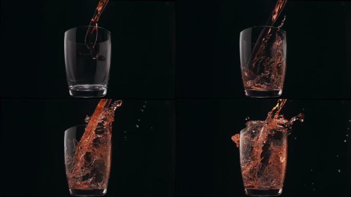 红水倒入玻璃，慢动作