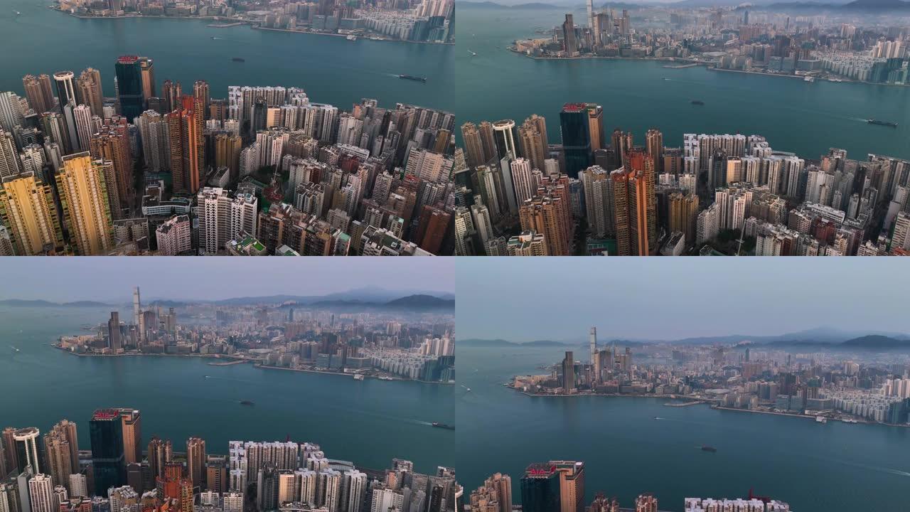 从空中俯瞰香港城市天际线