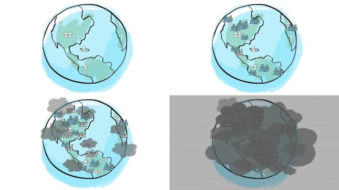 空气污染、人口过度和全球升温问题的概念。手绘停止运动插图风格