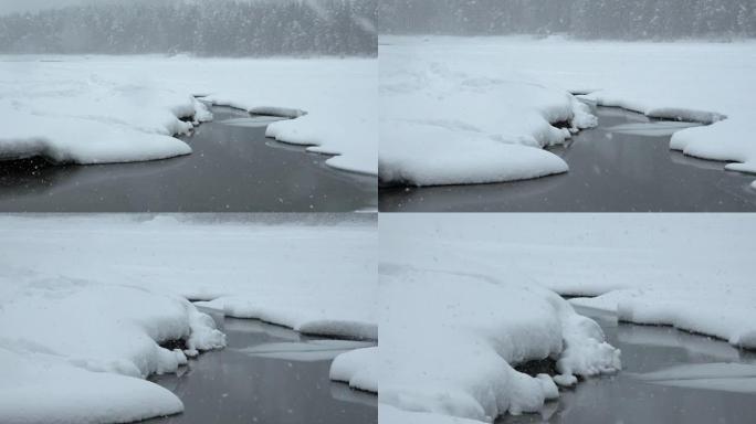 冬季阿尔泰河卡屯的变焦效果视频。。俄罗斯西伯利亚阿尔泰