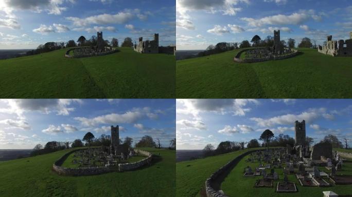 爱尔兰田野和城堡的4k空中拍摄