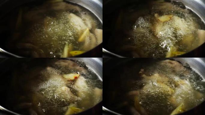 锅中煮泰式汤的超慢动作