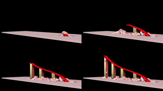 用箭头3D渲染业务增长图表摧毁了上升的障碍