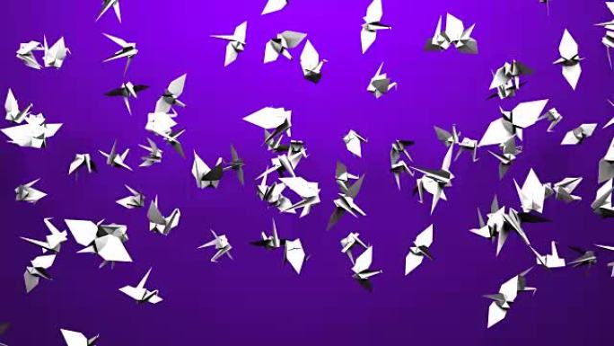 紫色背景上的折纸鹤
