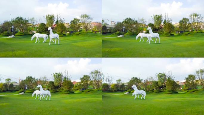 白马 白马造型塑像 草坪绿化 园林绿化