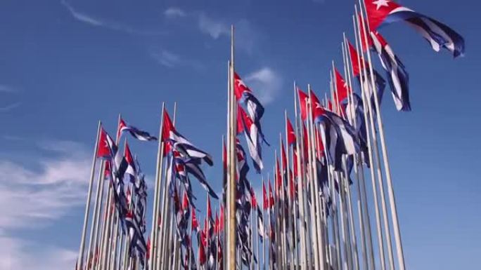 古巴，哈瓦那，美国大使馆附近的旗帜