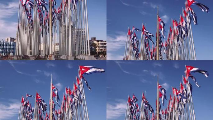 古巴，哈瓦那，美国大使馆附近的旗帜