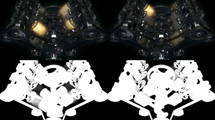 Slowmotion内部的V8发动机。高清