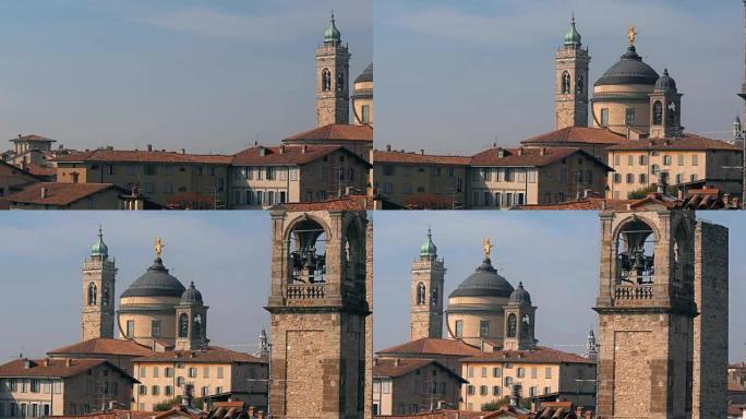 意大利老贝加莫全景。贝加莫 (Bergamo)，也称为La Citt dei Mille，“千人之城