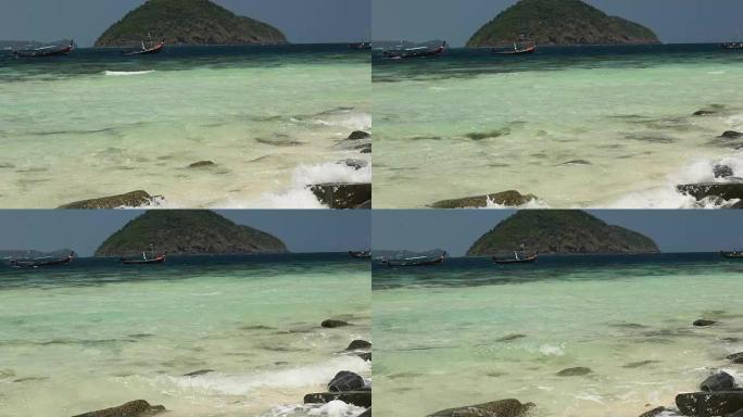 热带岛，Koh Hey，香蕉海滩，泰国。清澈的蓝色大海，白色的沙子和岩石。天堂度假胜地。