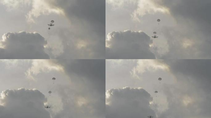 伞兵从飞机上跳下来-慢动作60fps