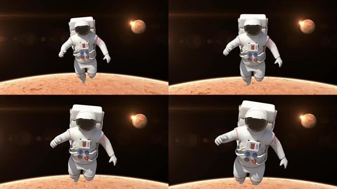 宇航员飞越火星表面