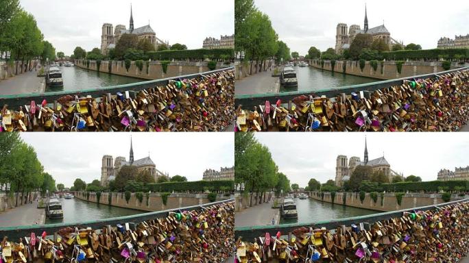 法国巴黎圣母院附近的爱情锁桥