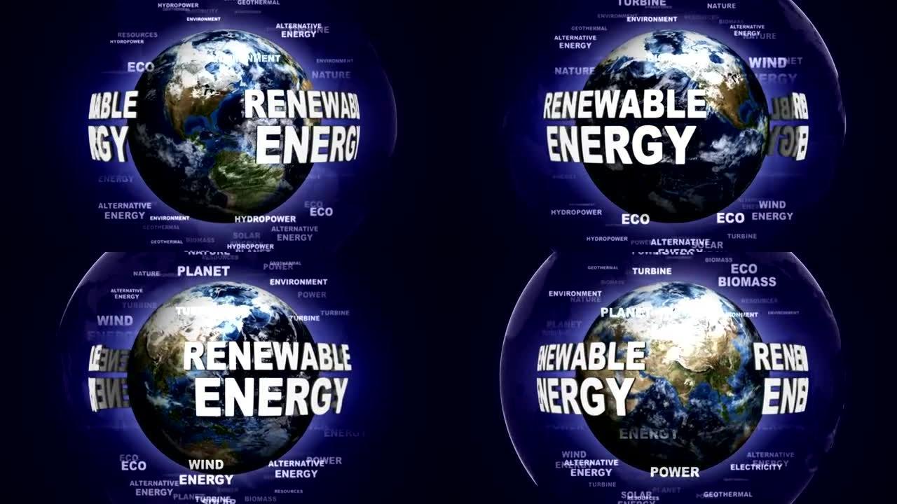 可再生能源文本动画和地球，渲染，动画，背景，循环