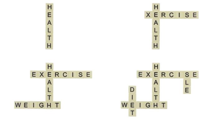 健康与饮食相关的字母瓷砖单词