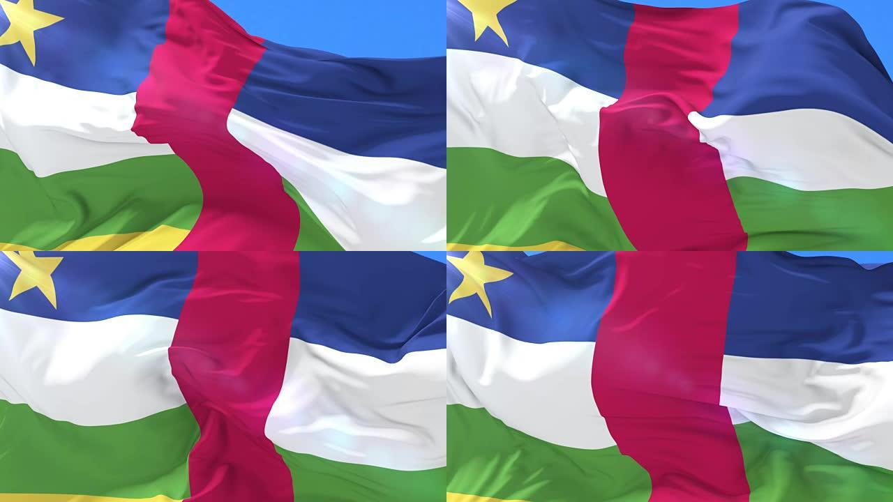 中非共和国国旗在蓝天下挥舞，循环