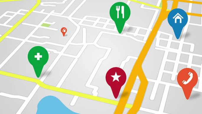 导航城市地图和图标动画