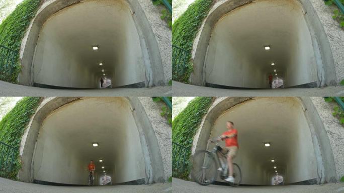 隧道中的自行车骑手