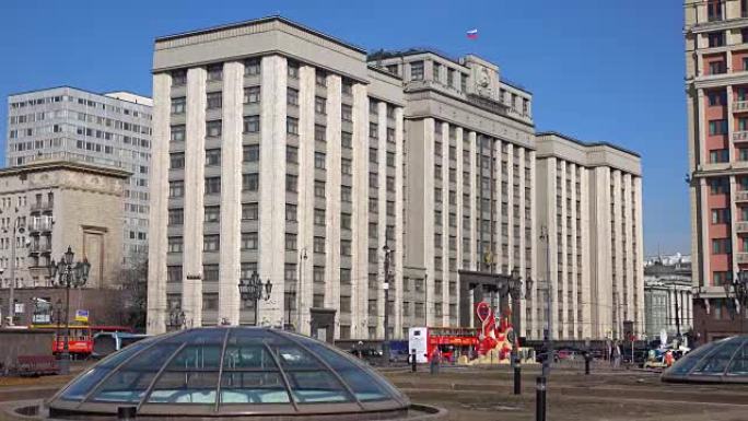 建立俄罗斯立法机构国家杜马的阳光镜头。莫斯科。FullHD视频