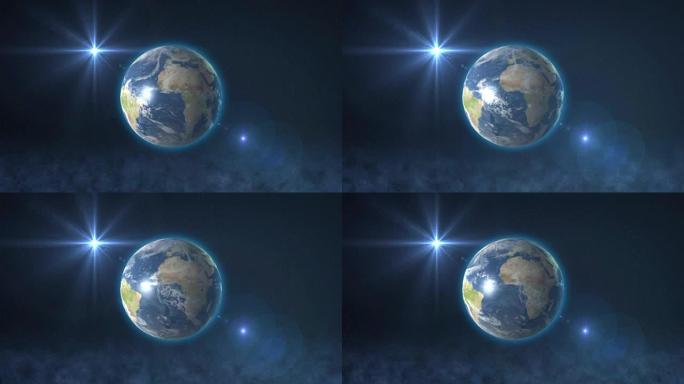 太空中的地球和太阳射线