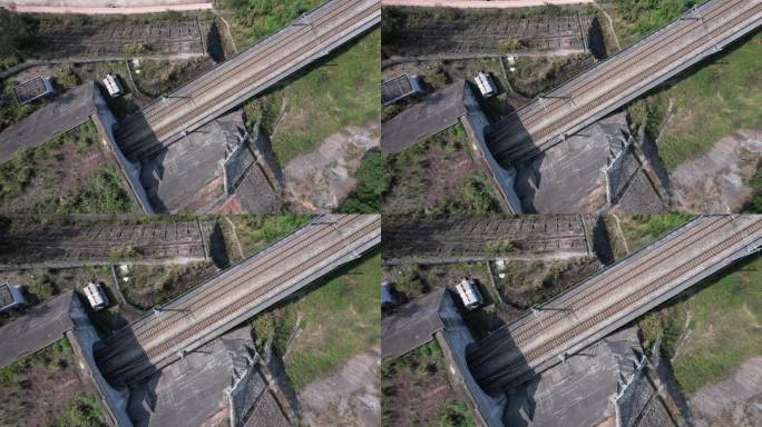 隧道口铁路航拍顶视图1/2