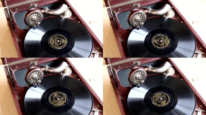 旧留声机的循环复古视频，播放记录，特写-1920X1080全高清
