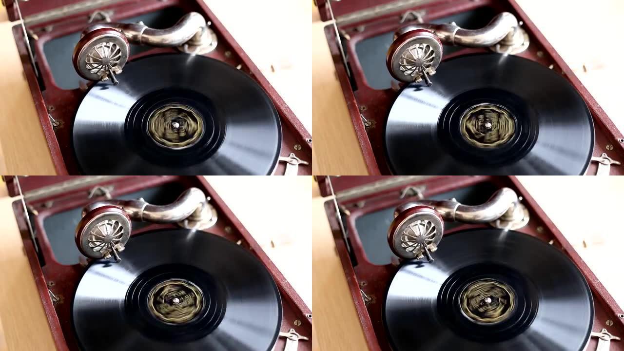 旧留声机的循环复古视频，播放记录，特写-1920X1080全高清