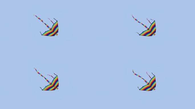 彩色风筝在镜头中间的天空中。