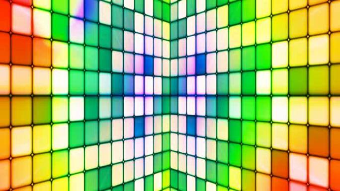 广播闪烁的高科技立方体墙，多色，抽象