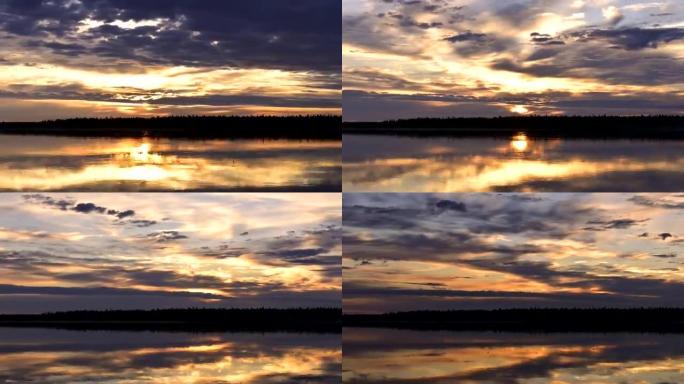 亚马尔半岛河上日落的延时摄影