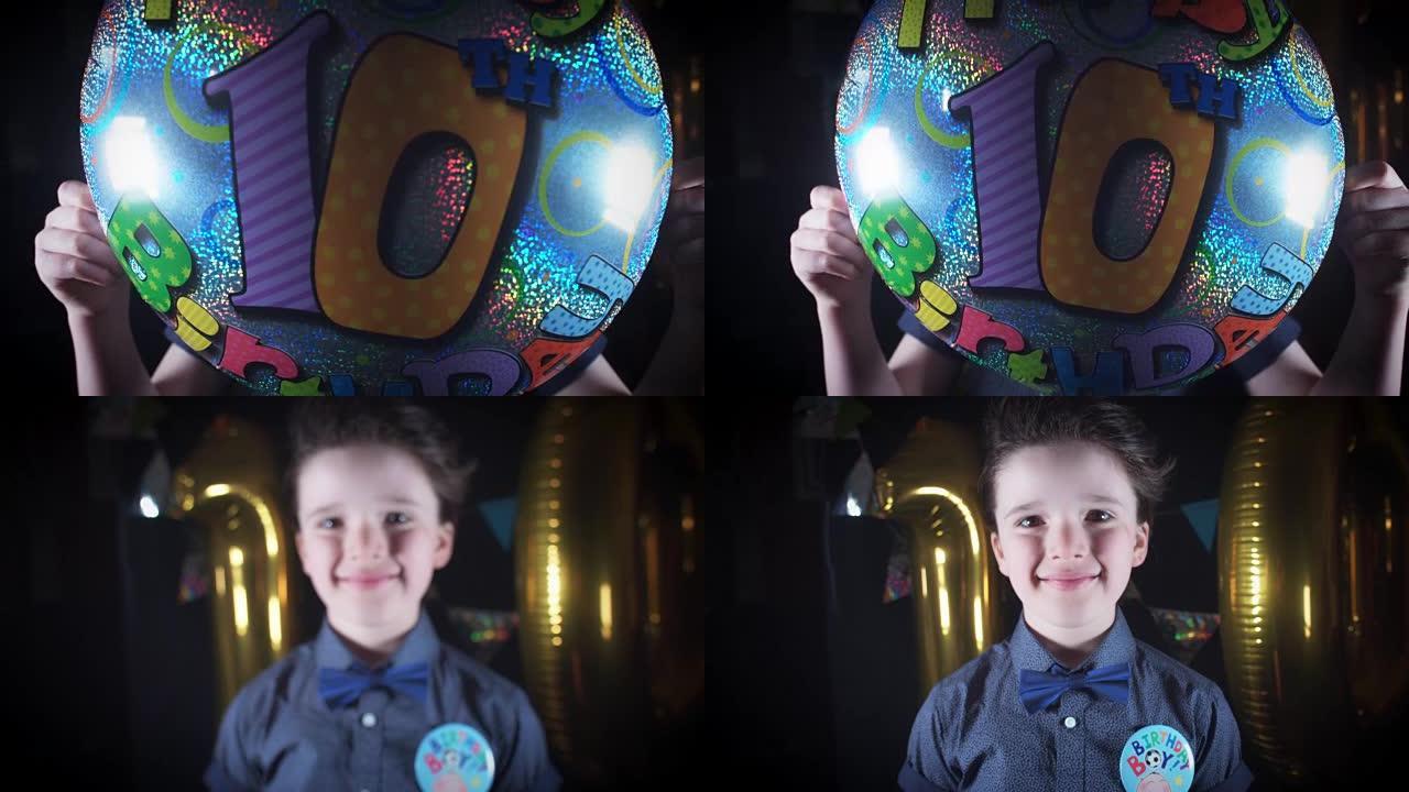 4k派对10岁生日男孩与气球合影