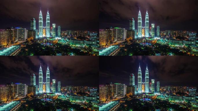 吉隆坡著名夜灯块4k延时马来西亚