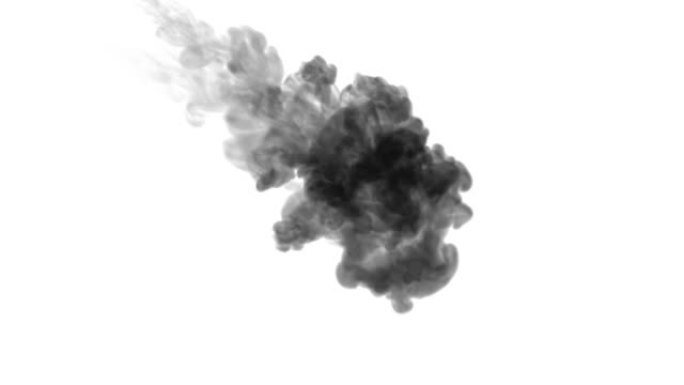 一股墨水流，注入黑色染料云或烟雾，墨水以慢动作注入白色。黑色染料在水中反应。漆黑的背景或烟雾背景，用
