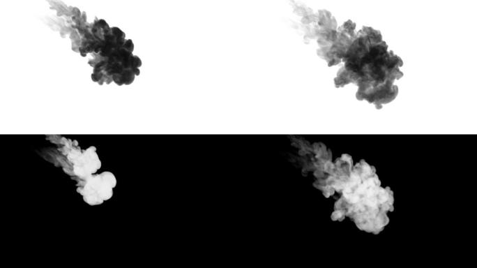 一股墨水流，注入黑色染料云或烟雾，墨水以慢动作注入白色。黑色染料在水中反应。漆黑的背景或烟雾背景，用