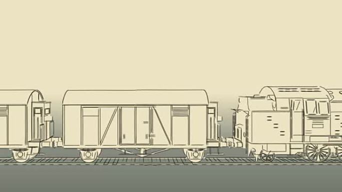 旧蒸汽火车卡通素描2D动画