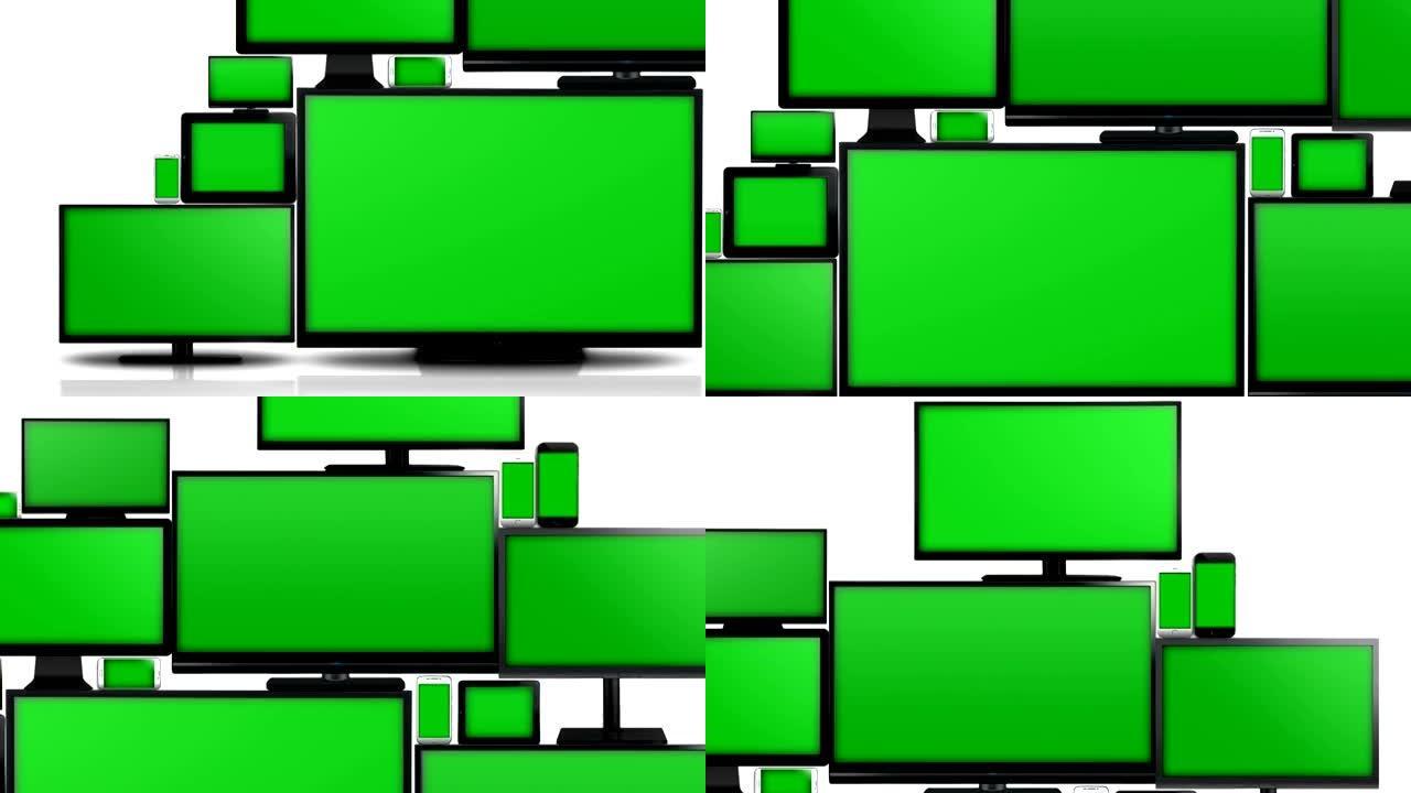 许多不同类型的屏幕带有绿色屏幕