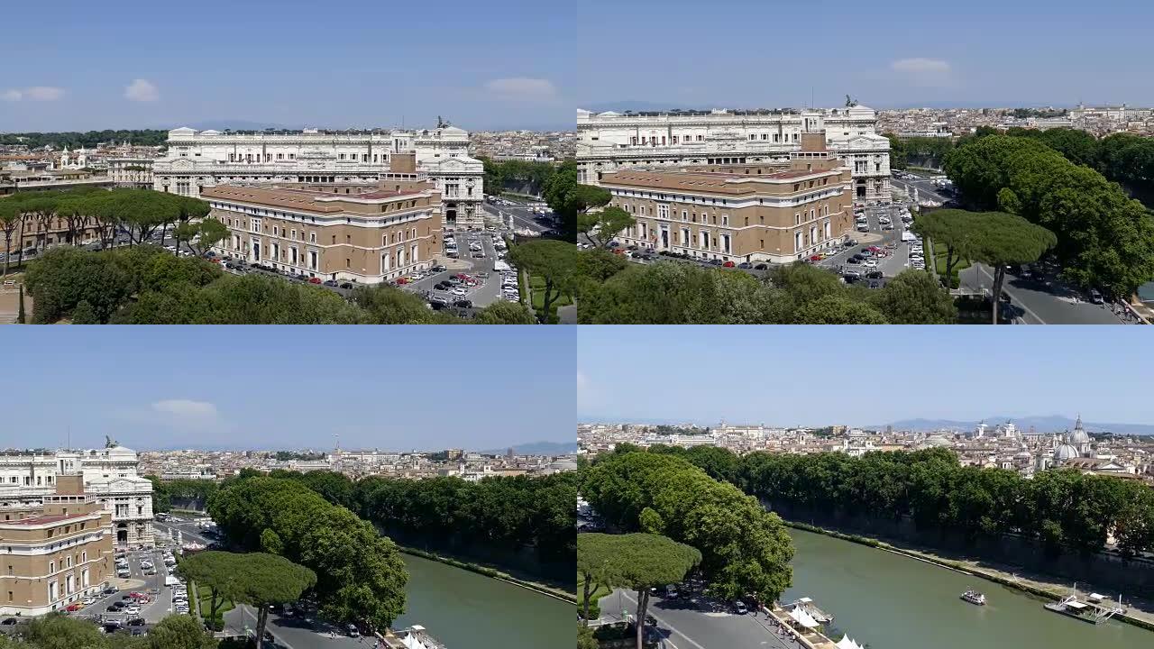 从圣安吉洛屋顶看罗马老城的全景鸟瞰图